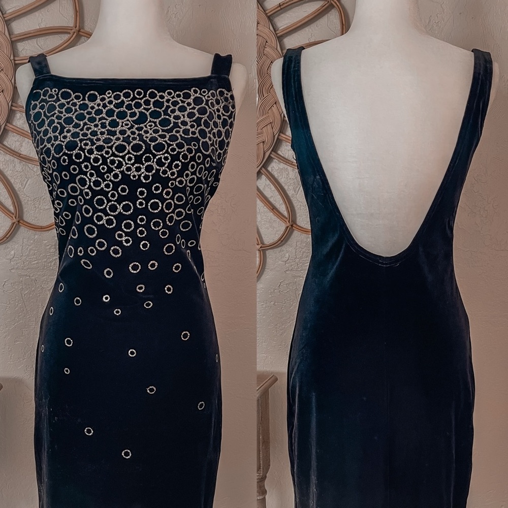 Vintage Gunne Sax Jessica McClintock Velvet Sparkle Evening Holiday Black Dress